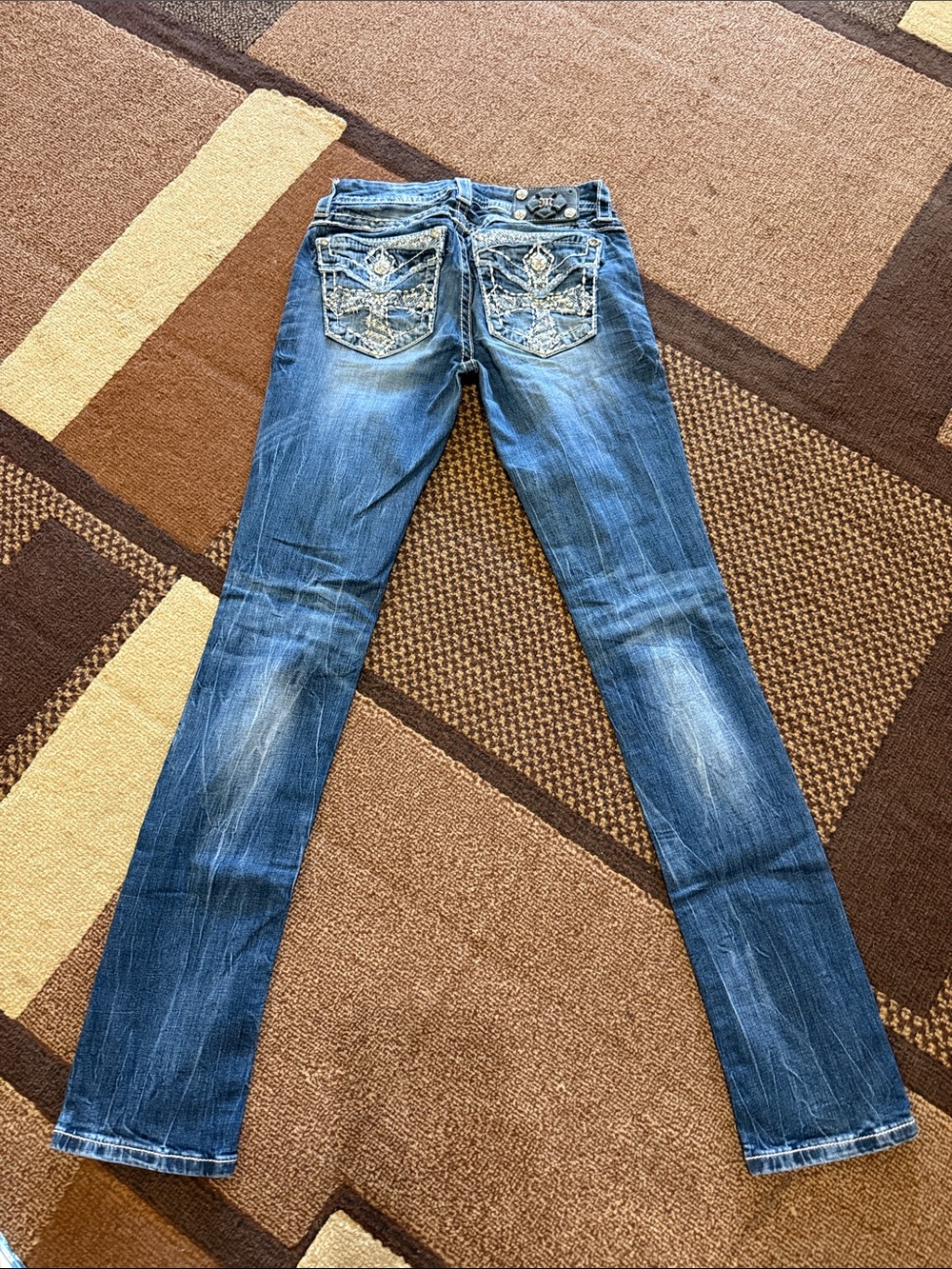 Miss Me Blue Straight Leg Jeans with Embellished Back Pockets